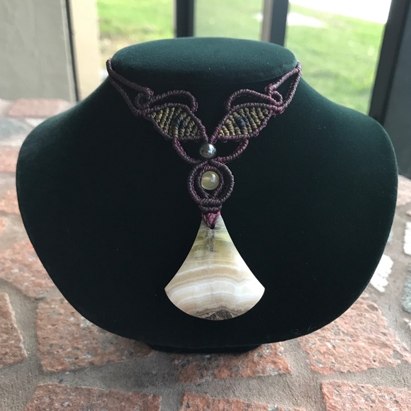 SOLD macrame choker boho gemstone necklace - Picture 2 of 8